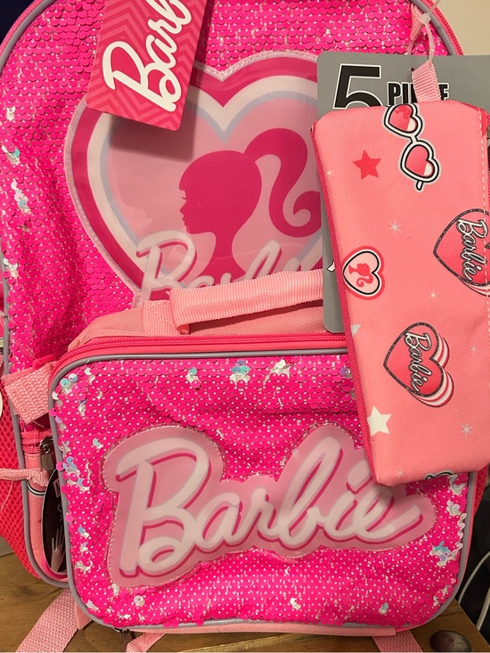 Barbie Other - Barbie Hot Pink Sequin Backpack with Matching Pencil Pouch